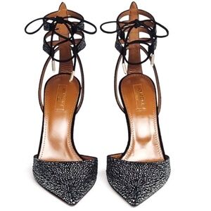 Aquazzura Amanda Crystal Pave Suede Stiletto Pumps / Heels US8
